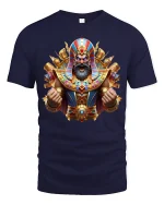 Epic Pharaoh Warrior Tee with Vibrant Egyptian Battle Art - navy t-shirt on white background