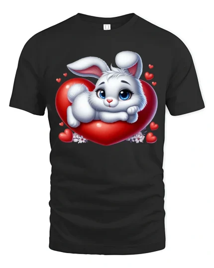Cute Bunny Heart Love Graphic Tee Shirt Sweet Kawaii Style - black t-shirt on white background