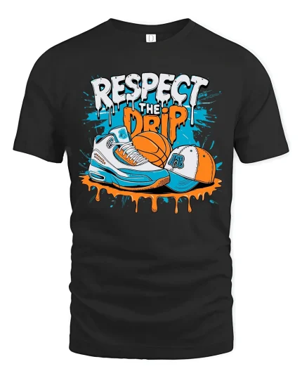 Respect The Drip Streetwear Sneaker Art Graphic T Shirt - black t-shirt on white background