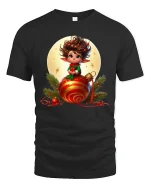 Cute Christmas Elf Sitting On Ornament Festive Graphic Tee - black t-shirt on white background