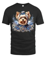 Elegant Yorkshire Terrier Floral Art Luxury Dog Graphic T-Shirt - black t-shirt on white background