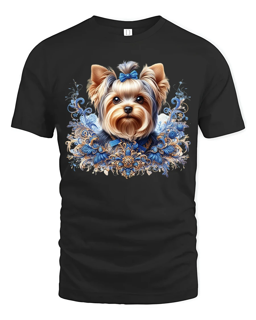 Elegant Yorkshire Terrier Floral Art Luxury Dog Graphic T-Shirt - 1 Elegant Yorkshire Terrier Floral Art Luxury Dog Graphic T-Shirt - black t-shirt on white background