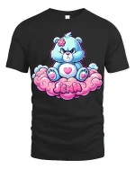Cute Grumpy Bear Sitting On Cloud Jenn Name Graphic Tee - black t-shirt on white background