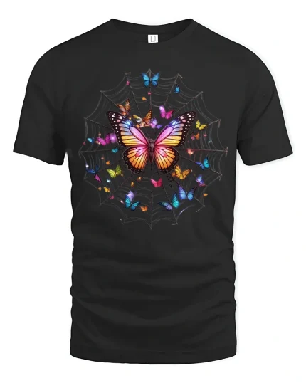 Enchanting Butterfly Web Surreal Graphic Tee - black t-shirt on white background