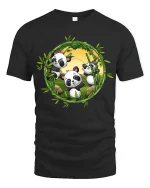 Cute Panda Bamboo Circle Graphic T Shirt - black t-shirt on white background