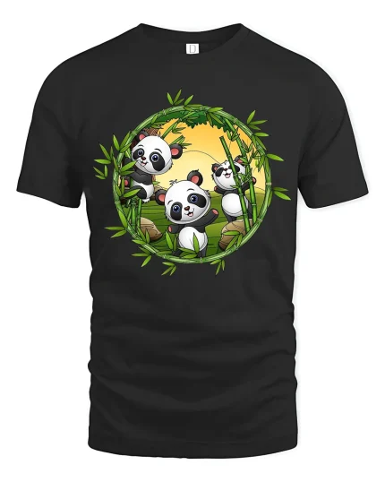 Cute Panda Bamboo Circle Graphic T Shirt - black t-shirt on white background