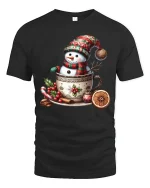 Cute Snowman Cocoa Mug Christmas Graphic T Shirt - black t-shirt on white background