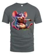 Funny Chill Mouse Cartoon Graphic Relaxed Vibes T Shirt - gray t-shirt on white background