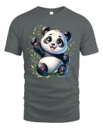 Cute Playful Panda Bamboo Cartoon Graphic T Shirt - gray t-shirt on white background
