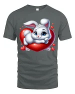 Cute Bunny Heart Love Graphic Tee Shirt Sweet Kawaii Style - gray t-shirt on white background