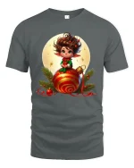 Cute Christmas Elf Sitting On Ornament Festive Graphic Tee - gray t-shirt on white background