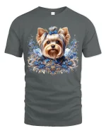 Elegant Yorkshire Terrier Floral Art Luxury Dog Graphic T-Shirt - gray t-shirt on white background