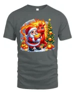 Santa With Fiery Reindeer Magical Christmas Fantasy Graphic Tee - gray t-shirt on white background