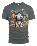 Cute Baby Elephant With Tribal Feathers Cartoon Art Graphic Tee - gray t-shirt on white background