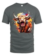 Loud Music Bull With Headphones Street Art Graphic Tee - gray t-shirt on white background