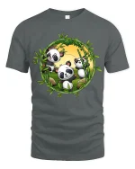Cute Panda Bamboo Circle Graphic T Shirt - gray t-shirt on white background