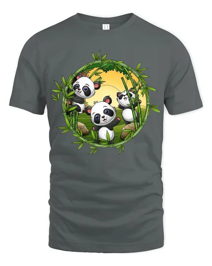 Cute Panda Bamboo Circle Graphic T Shirt - gray t-shirt on white background