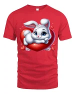 Cute Bunny Heart Love Graphic Tee Shirt Sweet Kawaii Style - red t-shirt on white background