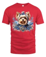 Elegant Yorkshire Terrier Floral Art Luxury Dog Graphic T-Shirt - red t-shirt on white background