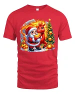 Santa With Fiery Reindeer Magical Christmas Fantasy Graphic Tee - red t-shirt on white background