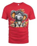 Cute Baby Elephant With Tribal Feathers Cartoon Art Graphic Tee - red t-shirt on white background