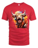 Loud Music Bull With Headphones Street Art Graphic Tee - red t-shirt on white background