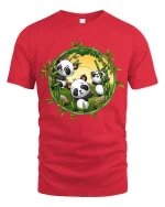 Cute Panda Bamboo Circle Graphic T Shirt - red t-shirt on white background