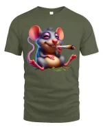 Funny Chill Mouse Cartoon Graphic Relaxed Vibes T Shirt - military green t-shirt on white background