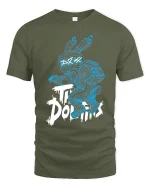 Cyber Bunny Do It Futuristic Street Art Graphic Tee Shirt - military green t-shirt on white background