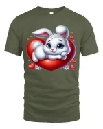 Cute Bunny Heart Love Graphic Tee Shirt Sweet Kawaii Style - military green t-shirt on white background