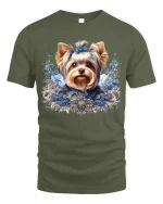 Elegant Yorkshire Terrier Floral Art Luxury Dog Graphic T-Shirt - military green t-shirt on white background