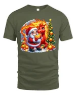 Santa With Fiery Reindeer Magical Christmas Fantasy Graphic Tee - military green t-shirt on white background