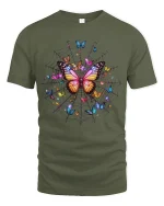 Enchanting Butterfly Web Surreal Graphic Tee - military green t-shirt on white background