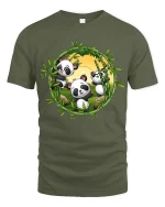 Cute Panda Bamboo Circle Graphic T Shirt - military green t-shirt on white background