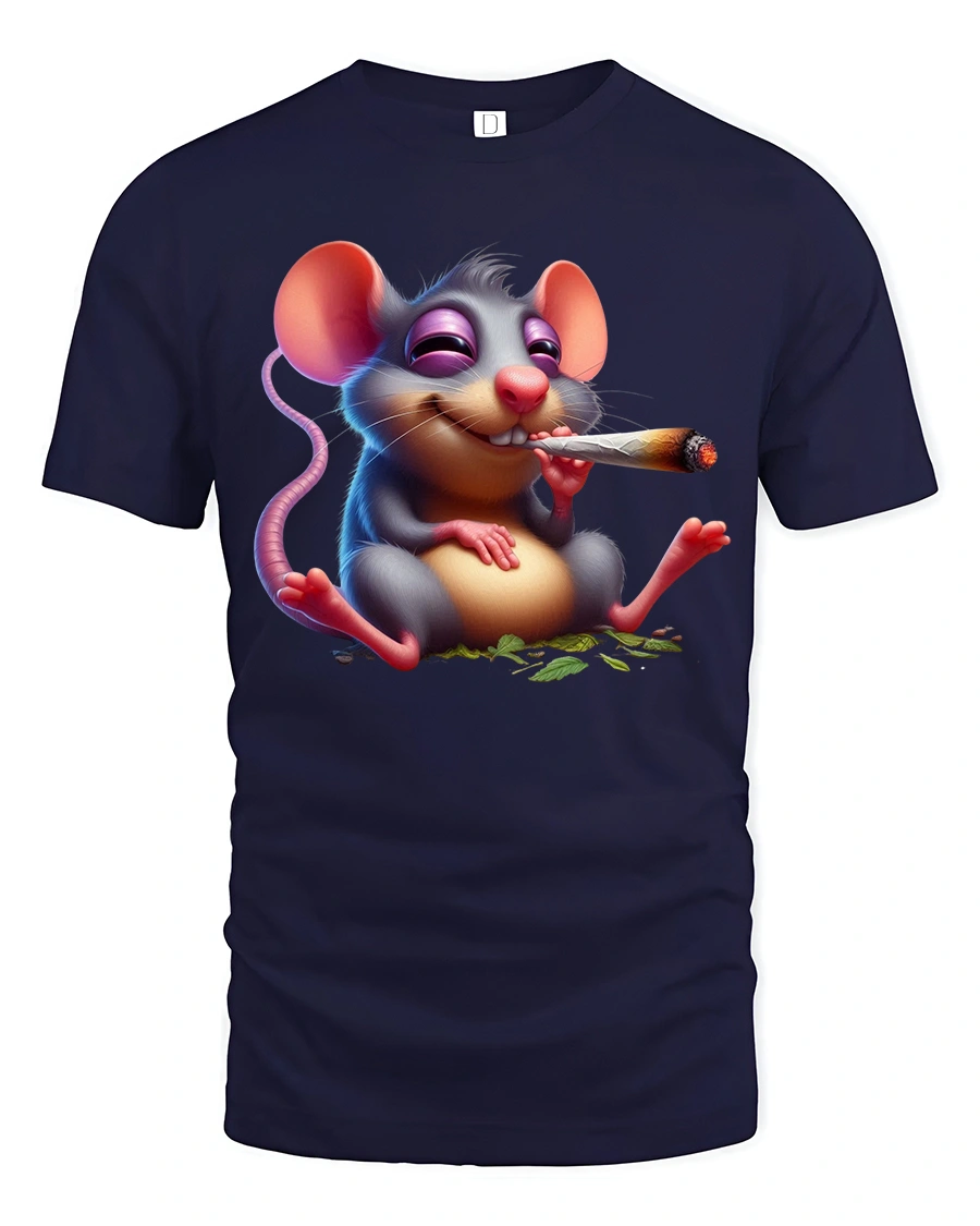 Funny Chill Mouse Cartoon Graphic Relaxed Vibes T Shirt - 1 Funny Chill Mouse Cartoon Graphic Relaxed Vibes T Shirt - navy t-shirt on white background