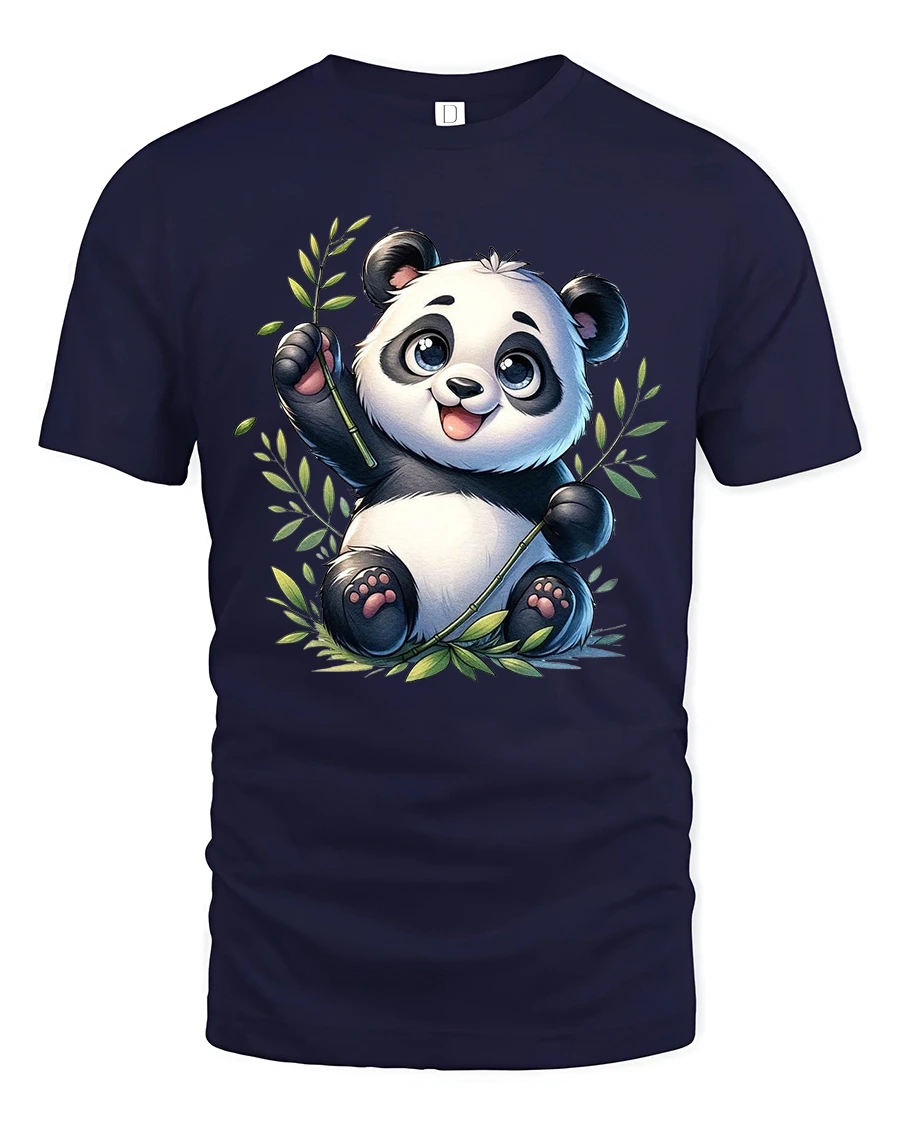 Cute Playful Panda Bamboo Cartoon Graphic T Shirt - 1 Cute Playful Panda Bamboo Cartoon Graphic T Shirt - navy t-shirt on white background
