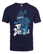 Cyber Bunny Do It Futuristic Street Art Graphic Tee Shirt - navy t-shirt on white background