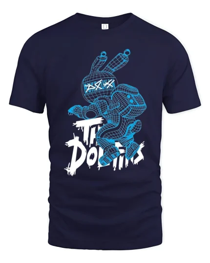 Cyber Bunny Do It Futuristic Street Art Graphic Tee Shirt - navy t-shirt on white background
