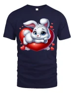 Cute Bunny Heart Love Graphic Tee Shirt Sweet Kawaii Style - navy t-shirt on white background