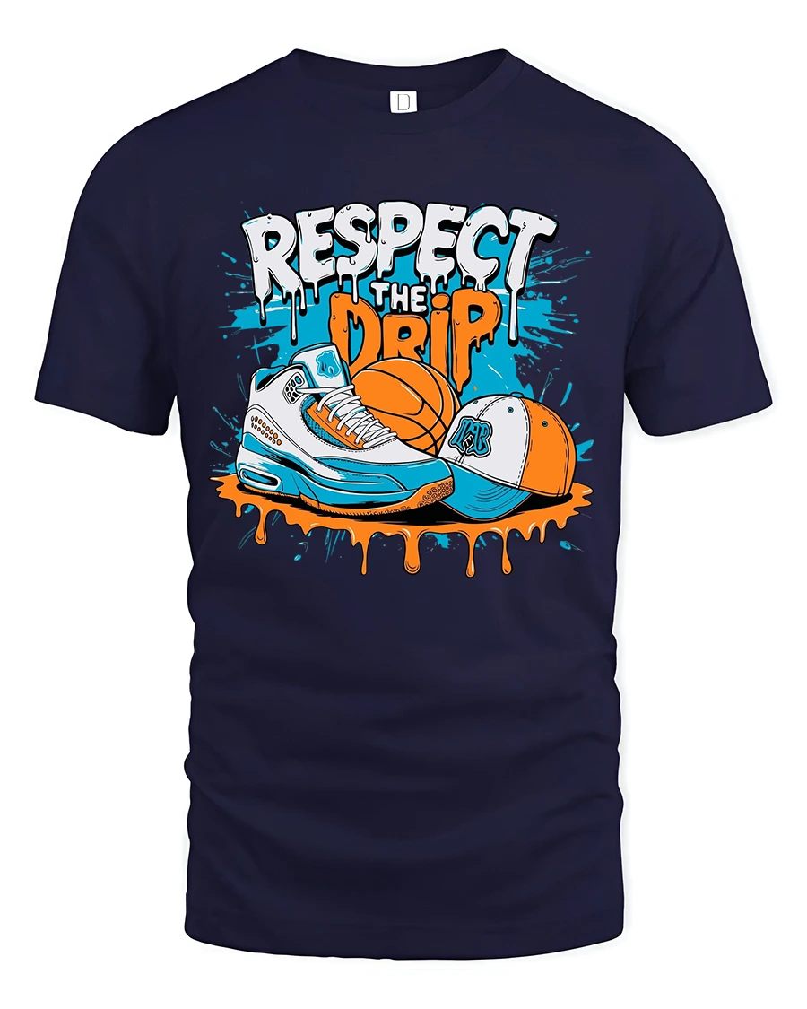 Respect The Drip Streetwear Sneaker Art Graphic T Shirt - 1 Respect The Drip Streetwear Sneaker Art Graphic T Shirt - navy t-shirt on white background