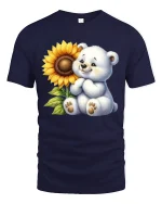 Cute Teddy Bear With Sunflower Smiling Art Graphic Tee - navy t-shirt on white background