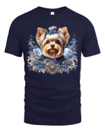 Elegant Yorkshire Terrier Floral Art Luxury Dog Graphic T-Shirt - navy t-shirt on white background