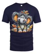 Cute Baby Elephant With Tribal Feathers Cartoon Art Graphic Tee - navy t-shirt on white background