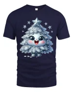Cute Sparkle Christmas Tree Character Graphic T Shirt - navy t-shirt on white background