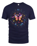 Enchanting Butterfly Web Surreal Graphic Tee - navy t-shirt on white background