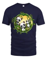 Cute Panda Bamboo Circle Graphic T Shirt - navy t-shirt on white background