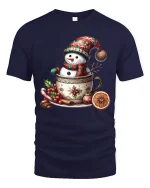 Cute Snowman Cocoa Mug Christmas Graphic T Shirt - navy t-shirt on white background