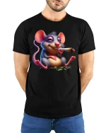 Funny Chill Mouse Cartoon Graphic Relaxed Vibes T Shirt - model wearing black tee with hands behind back