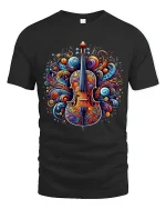 Psychedelic Violin Art T Shirt Musical Soul Graphic Tee - black t-shirt on white background