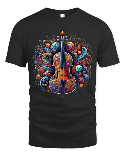 Psychedelic Violin Art T Shirt Musical Soul Graphic Tee - black t-shirt on white background